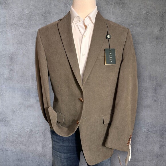 RALPH LAUREN Classic fit Mens Blazer 42L Sport Coat 2-Button Jacket Olive Velvet - Picture 2 of 13